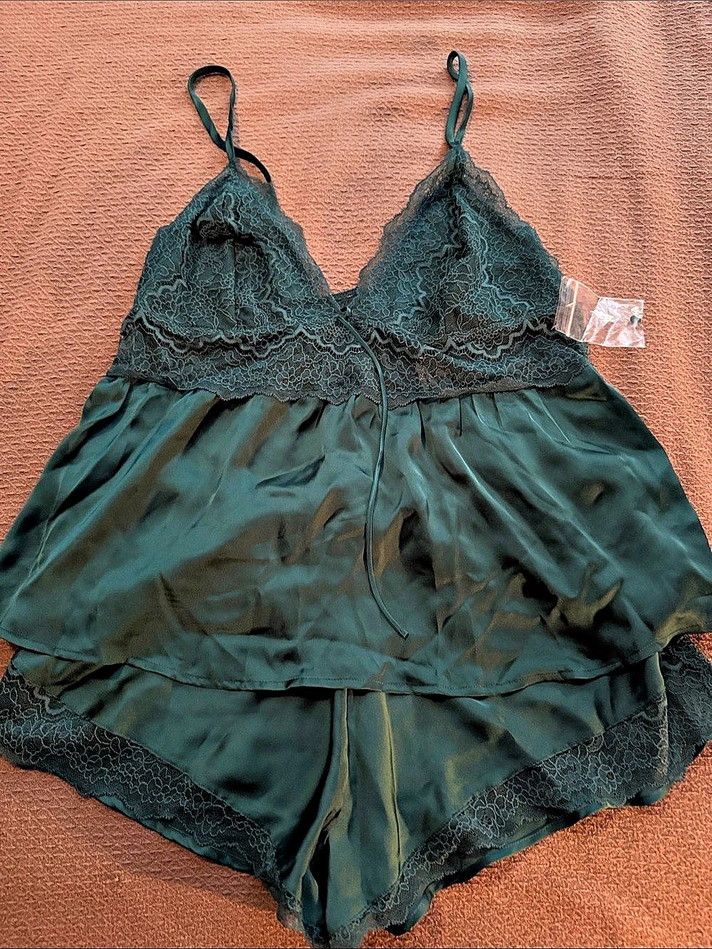 NWT Victoria's Secret Satin Rose Lace-Trim Cami & Flutter Short Set